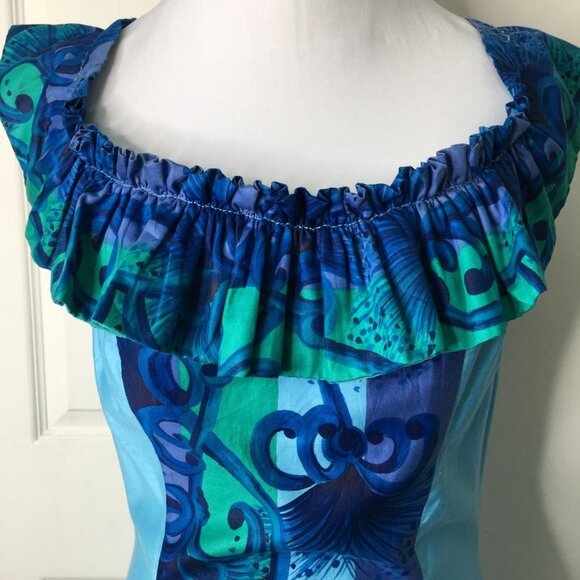 An Original Hawaiian Togs Maxi Dress Size Small Blue Ruffled Cotton Vintage - Picture 5 of 16